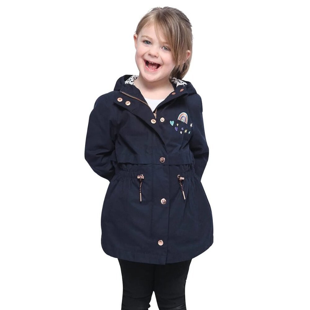New ROKKA & ROLLA Hooded Trench Coat Rain Jacket Embroidered Night Sky LG 10\12
